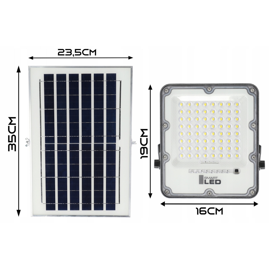 LED solarni reflektor s prigušivanjem LED/50W/3,2V 5000K 6000 mAh IP65 crni + daljinski upravljač