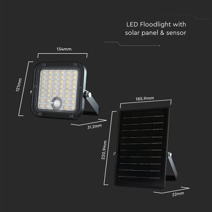 LED Prigušivi solarni reflektor sa senzorom LED/10W/3,7V 4000/6000K IP65 + daljinski upravljač