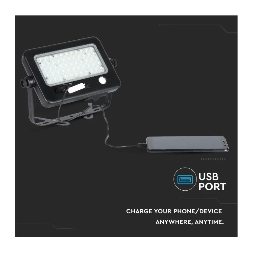 LED Prigušivi solarni reflektor sa senzorom LED/10W/3,7V 4000K IP65 + USB priključak