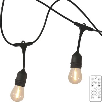 LED Prigušivi solarni vanjski lanac PARTY 10xE27/3,7V 10 m IP44 + daljinski upravljač
