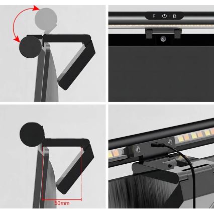 LED Prigušivo dodirno osvjetljenje za monitor LED/5W/5V 3000/4000/5000/6000K 42 cm crna