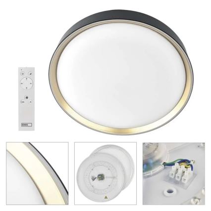 LED prigušivo stropno svjetlo ILVI LED/30W/230V 2700-6500K Ø 40 cm crna/mesing + daljinski upravljač
