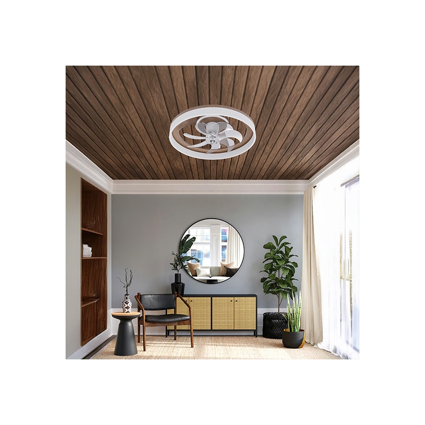 LED prigušivo stropno svjetlo s ventilatorom LED/40W/230V 3000–6500K Ø 50 cm smeđe/bijelo + daljinski upravljač