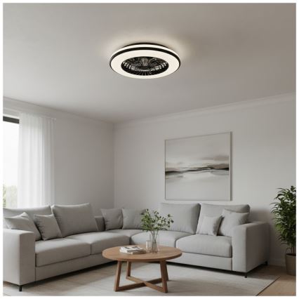 LED prigušivo stropno svjetlo s ventilatorom VENTELUX LED/48W/230V 3000/4000/6500K pr. 48,5 cm crna + daljinski upravljač