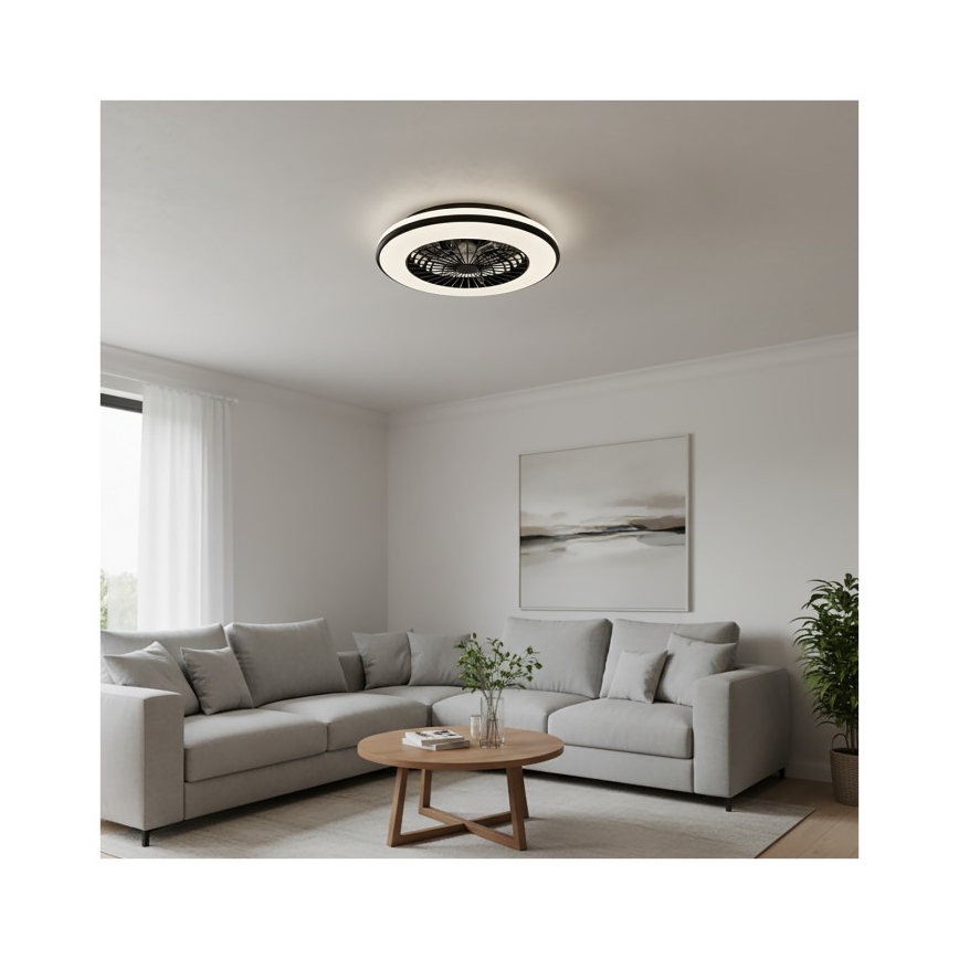 LED prigušivo stropno svjetlo s ventilatorom VENTELUX LED/48W/230V 3000/4000/6500K pr. 48,5 cm crna + daljinski upravljač