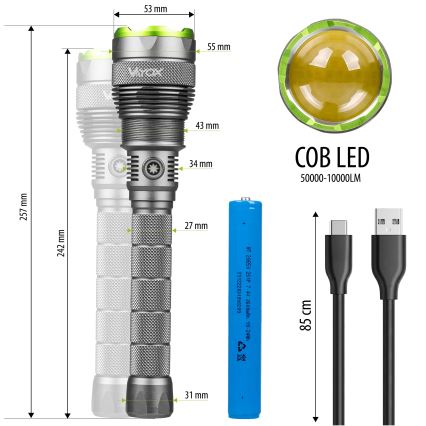 LED Prigušiva punjiva baterijska svjetiljka s funkcijom powerbanka LED/5V IPX7 10000 lm 2600 mAh