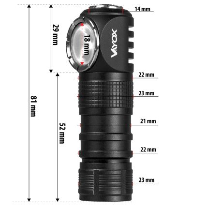 LED punjiva čelna svjetiljka s podesivim intenzitetom i crvenim svjetlom 3u1 LED/10W/5V IP66 500 lm 800 mAh