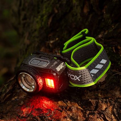 Podesiva punjiva LED čelna svjetiljka sa senzorom i crvenim svjetlom LED/6W/5V/3xAAA IP66 500 lm 1200 mAh