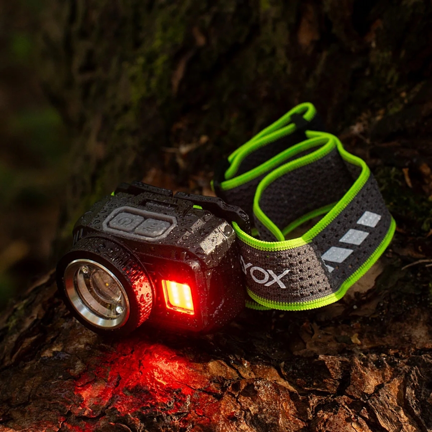 Podesiva punjiva LED čelna svjetiljka sa senzorom i crvenim svjetlom LED/6W/5V/3xAAA IP66 500 lm 1200 mAh