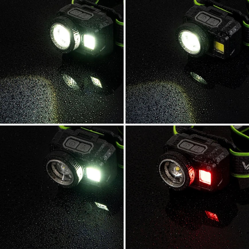 Podesiva punjiva LED čelna svjetiljka sa senzorom i crvenim svjetlom LED/6W/5V/3xAAA IP66 500 lm 1200 mAh