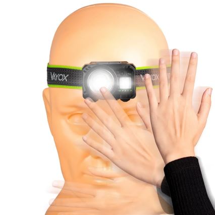 Podesiva punjiva LED čelna svjetiljka sa senzorom i crvenim svjetlom LED/6W/5V/3xAAA IP66 500 lm 1200 mAh