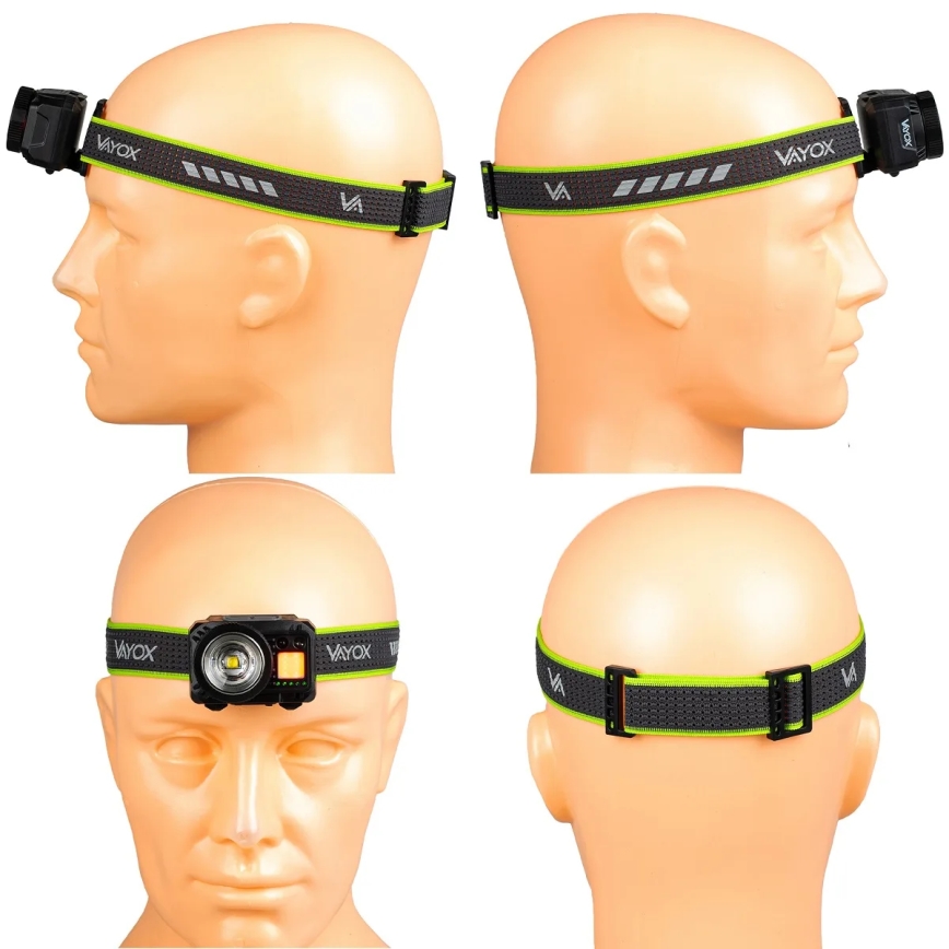 Podesiva punjiva LED čelna svjetiljka sa senzorom i crvenim svjetlom LED/6W/5V/3xAAA IP66 500 lm 1200 mAh