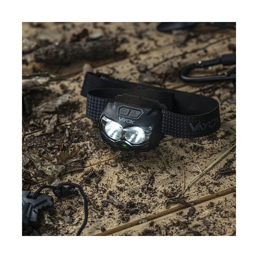 LED Prigušiva punjiva čeona svjetiljka sa senzorom i crvenim svjetlom 2xLED/5W/5V/3xAAA IP65 500 lm 1200 mAh