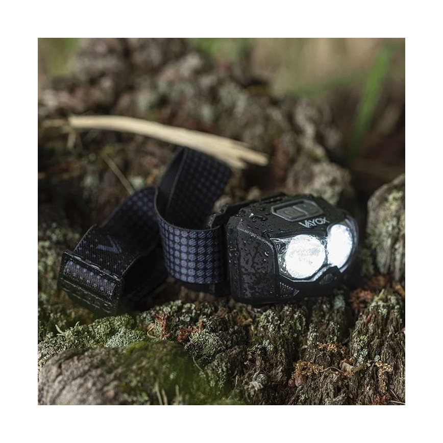 LED Prigušiva punjiva čeona svjetiljka sa senzorom i crvenim svjetlom 2xLED/5W/5V/3xAAA IP65 500 lm 1200 mAh