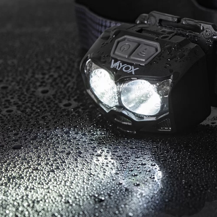 LED Prigušiva punjiva čeona svjetiljka sa senzorom i crvenim svjetlom 2xLED/5W/5V/3xAAA IP65 500 lm 1200 mAh