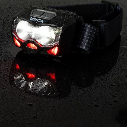 LED Prigušiva punjiva čeona svjetiljka sa senzorom i crvenim svjetlom 2xLED/5W/5V/3xAAA IP65 500 lm 1200 mAh
