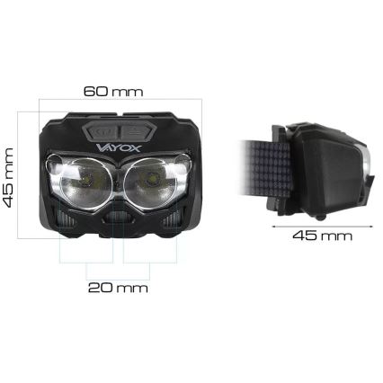 LED Prigušiva punjiva čeona svjetiljka sa senzorom i crvenim svjetlom 2xLED/5W/5V/3xAAA IP65 500 lm 1200 mAh