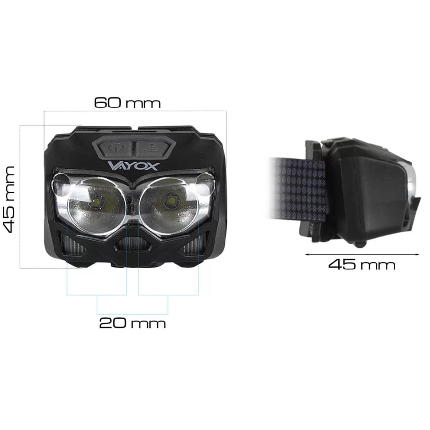 LED Prigušiva punjiva čeona svjetiljka sa senzorom i crvenim svjetlom 2xLED/5W/5V/3xAAA IP65 500 lm 1200 mAh