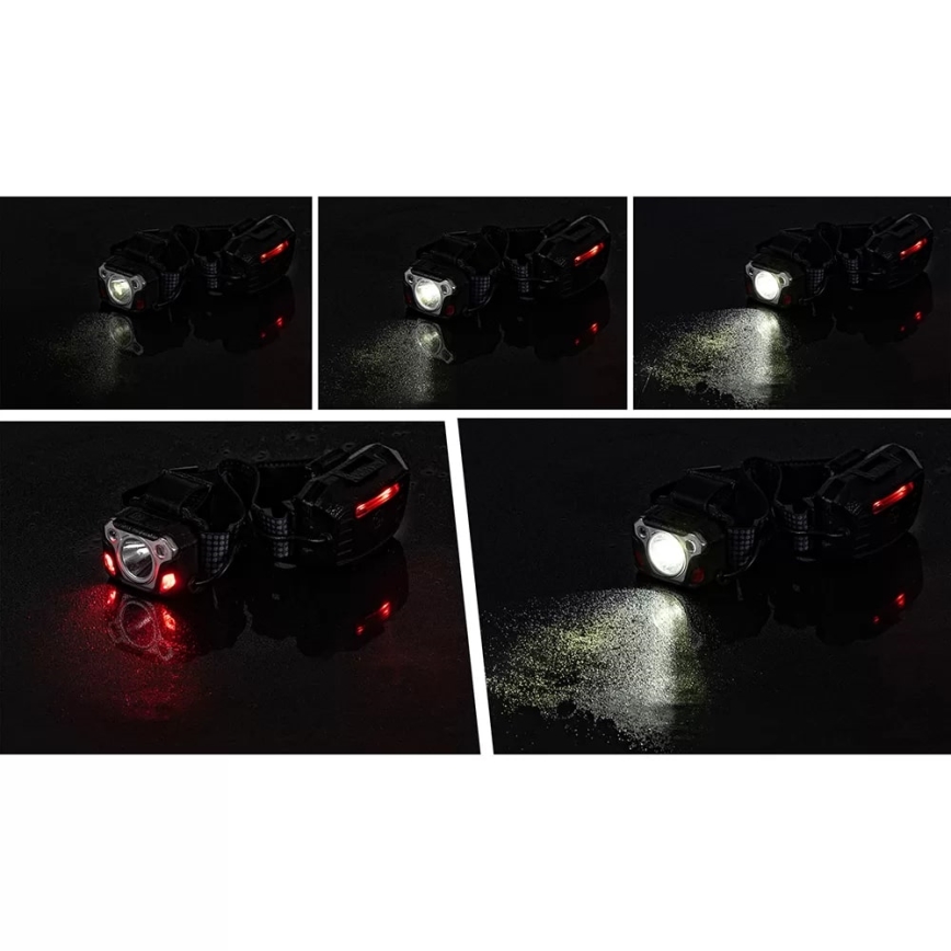 LED Prigušiva punjiva čeona svjetiljka sa senzorom s funkcijom powerbanka i crvenim svjetlom LED/10W/5V IP44 1200 lm 4000 mAh