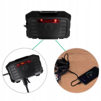LED Prigušiva punjiva čeona svjetiljka sa senzorom s funkcijom powerbanka i crvenim svjetlom LED/10W/5V IP44 1200 lm 4000 mAh