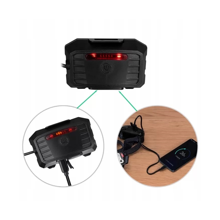 LED Prigušiva punjiva čeona svjetiljka sa senzorom s funkcijom powerbanka i crvenim svjetlom LED/10W/5V IP44 1200 lm 4000 mAh