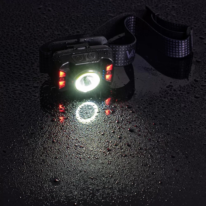 LED Prigušiva punjiva čeona svjetiljka sa senzorom i crvenim svjetlom LED/15W/5V IP66 430 lm 1800 mAh