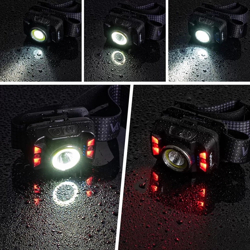 LED Prigušiva punjiva čeona svjetiljka sa senzorom i crvenim svjetlom LED/15W/5V IP66 430 lm 1800 mAh