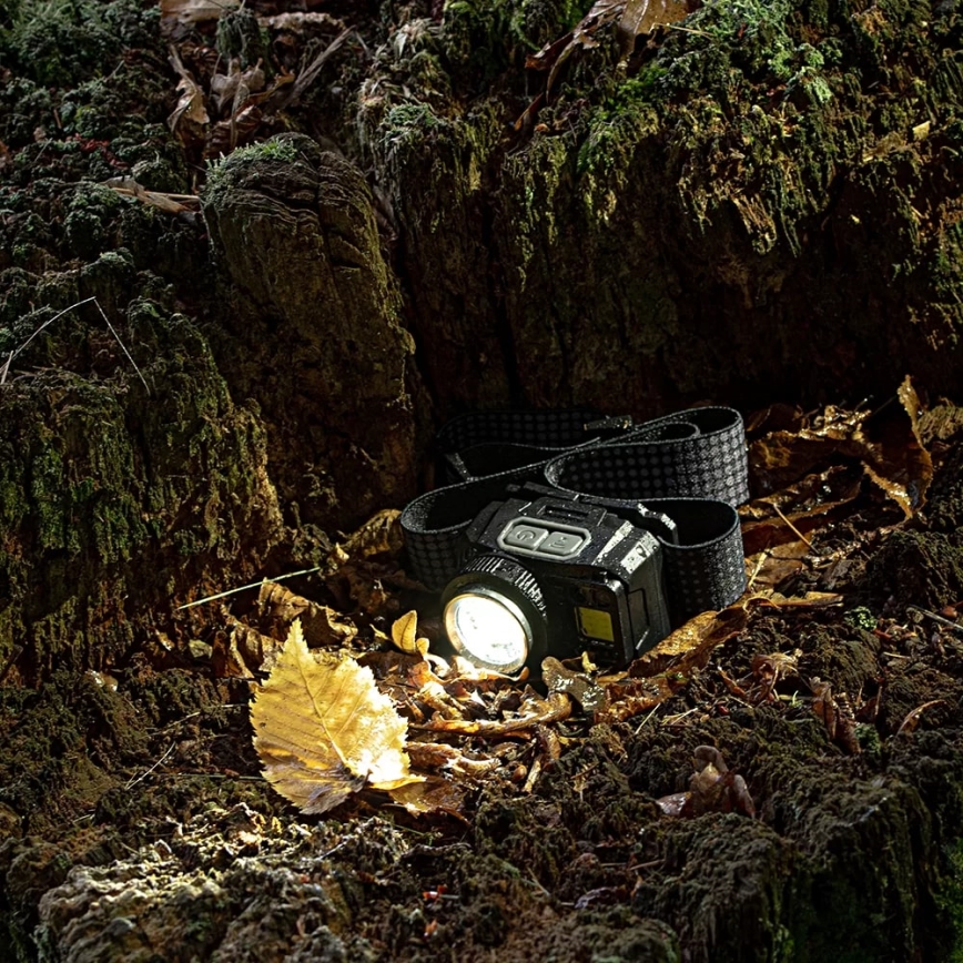 LED Prigušiva punjiva čeona svjetiljka sa senzorom i crvenim svjetlom LED/6W/5V/3xAAA IP44 500 lm 1200 mAh