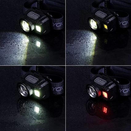 LED Prigušiva punjiva čeona svjetiljka sa senzorom i crvenim svjetlom LED/6W/5V/3xAAA IP44 500 lm 1200 mAh