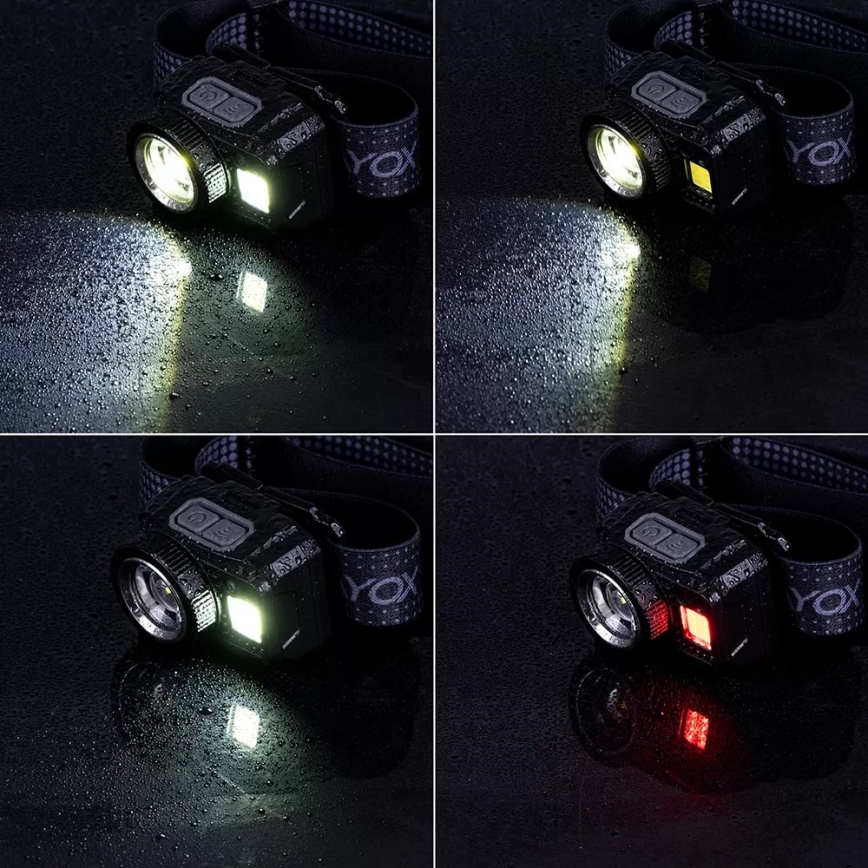 LED Prigušiva punjiva čeona svjetiljka sa senzorom i crvenim svjetlom LED/6W/5V/3xAAA IP44 500 lm 1200 mAh