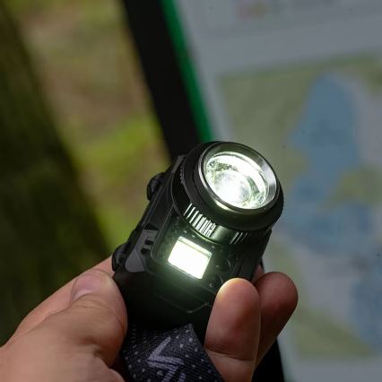 LED Prigušiva punjiva čeona svjetiljka sa senzorom i crvenim svjetlom LED/6W/5V/3xAAA IP44 500 lm 1200 mAh