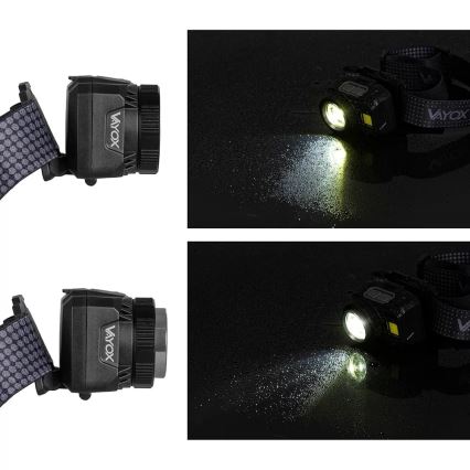 LED Prigušiva punjiva čeona svjetiljka sa senzorom i crvenim svjetlom LED/6W/5V/3xAAA IP44 500 lm 1200 mAh