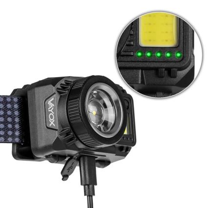 LED Prigušiva punjiva čeona svjetiljka sa senzorom i crvenim svjetlom LED/6W/5V/3xAAA IP44 500 lm 1200 mAh