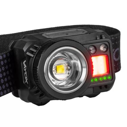 LED Prigušiva punjiva čeona svjetiljka sa senzorom i crvenim svjetlom LED/6W/5V/3xAAA IP44 500 lm 1200 mAh