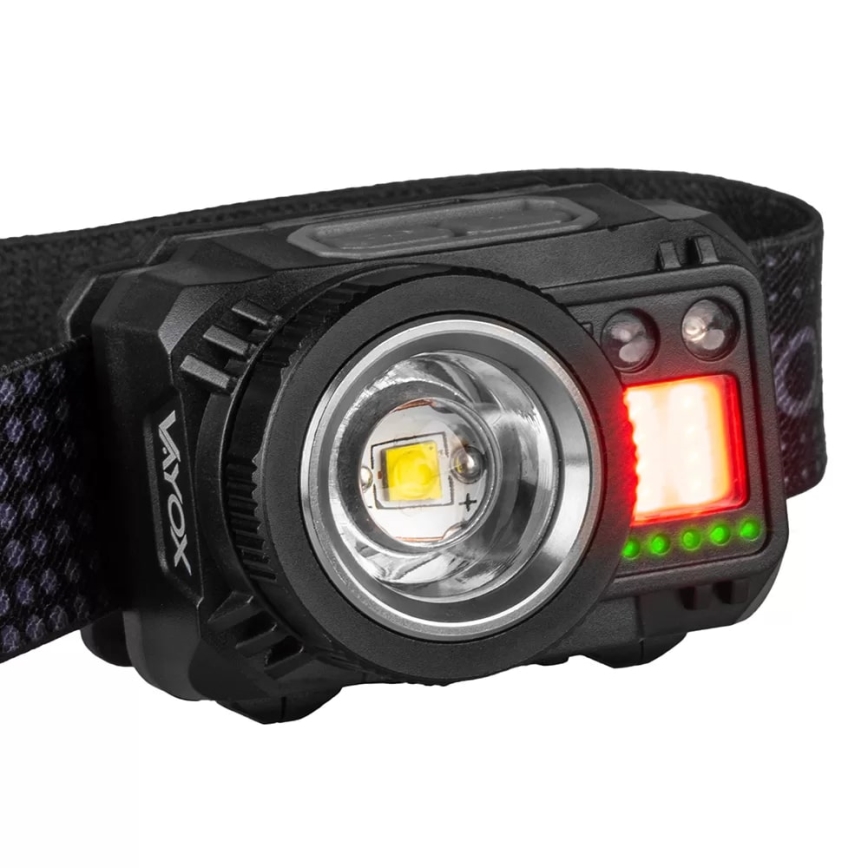 LED Prigušiva punjiva čeona svjetiljka sa senzorom i crvenim svjetlom LED/6W/5V/3xAAA IP44 500 lm 1200 mAh