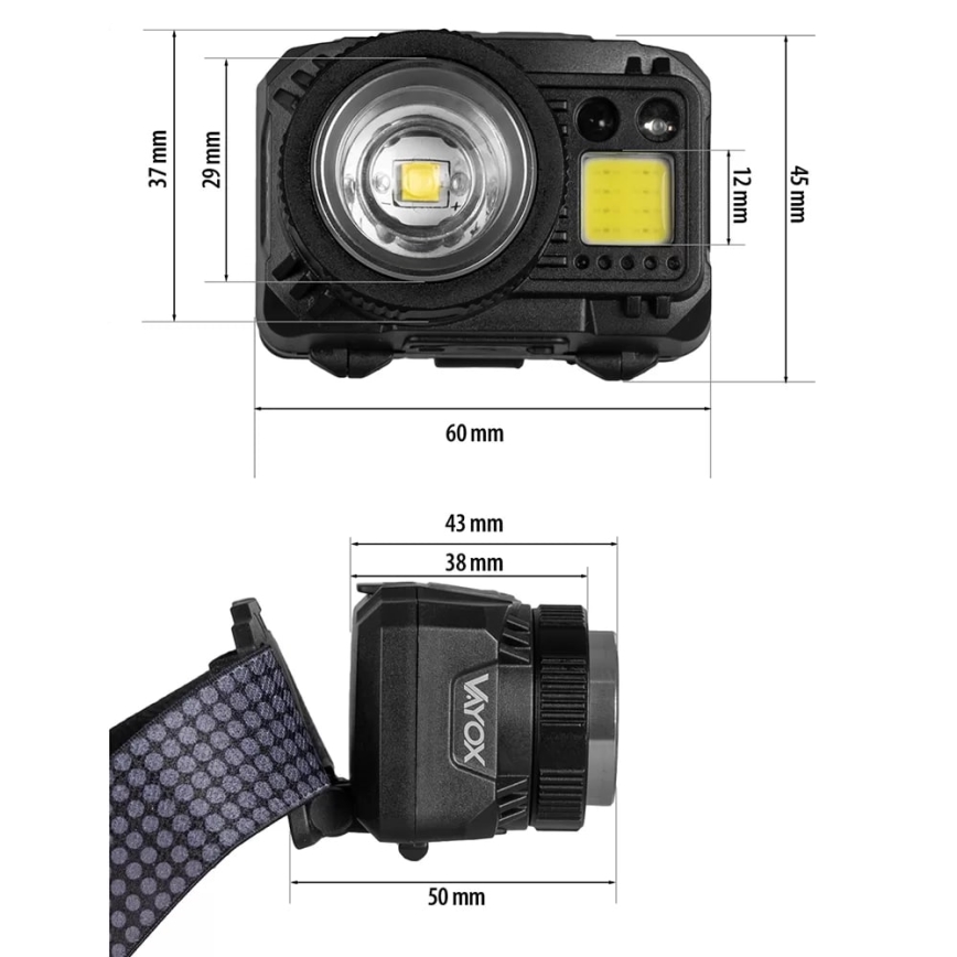 LED Prigušiva punjiva čeona svjetiljka sa senzorom i crvenim svjetlom LED/6W/5V/3xAAA IP44 500 lm 1200 mAh
