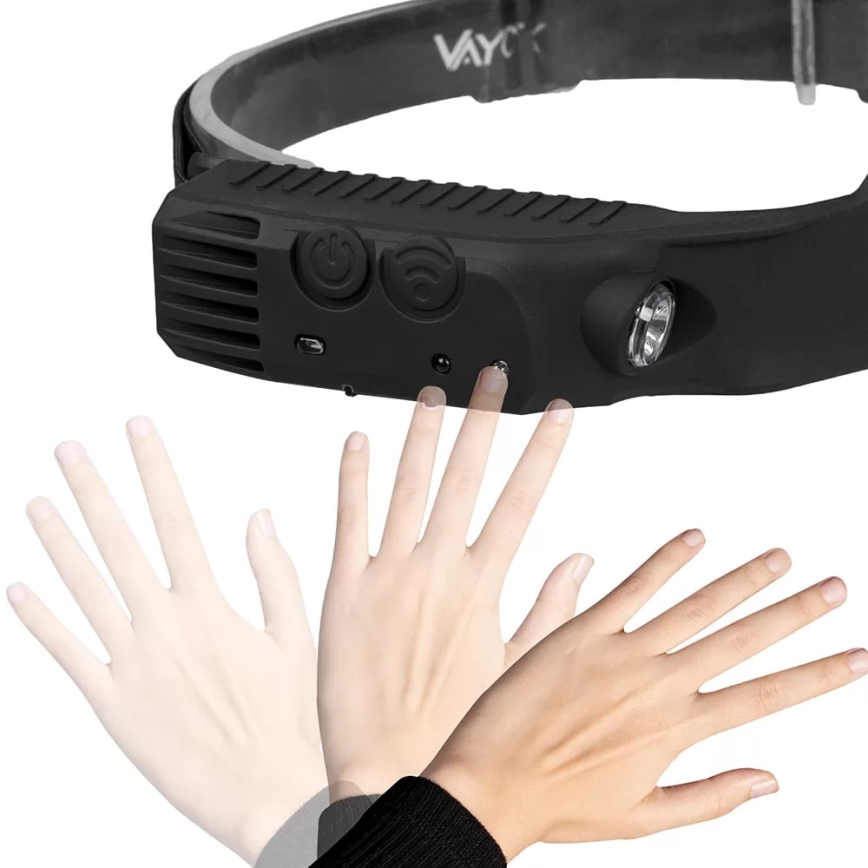 LED punjiva podesiva svjetiljka za glavu sa senzorom 3xLED/5V IP44 300 lm 1200 mAh