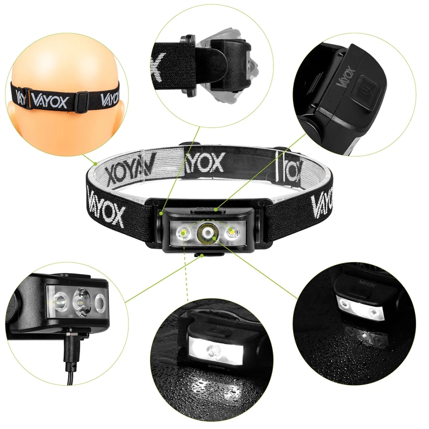 LED punjiva lampa za glavu s mogućnošću prigušivanja 3xLED/5V IPX4 100 lm 1200 mAh
