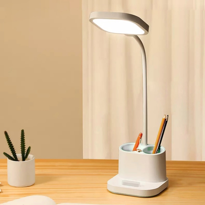 LED Punjiva prigušiva stolna lampa s držačem i power bankom LED/5W/5V 2400mAh
