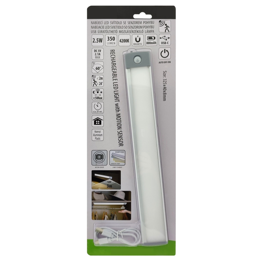 LED Punjiva rasvjeta za namještaj sa senzorom LED/2,5W/5V USB 800 mAh 4200K 32,5 cm