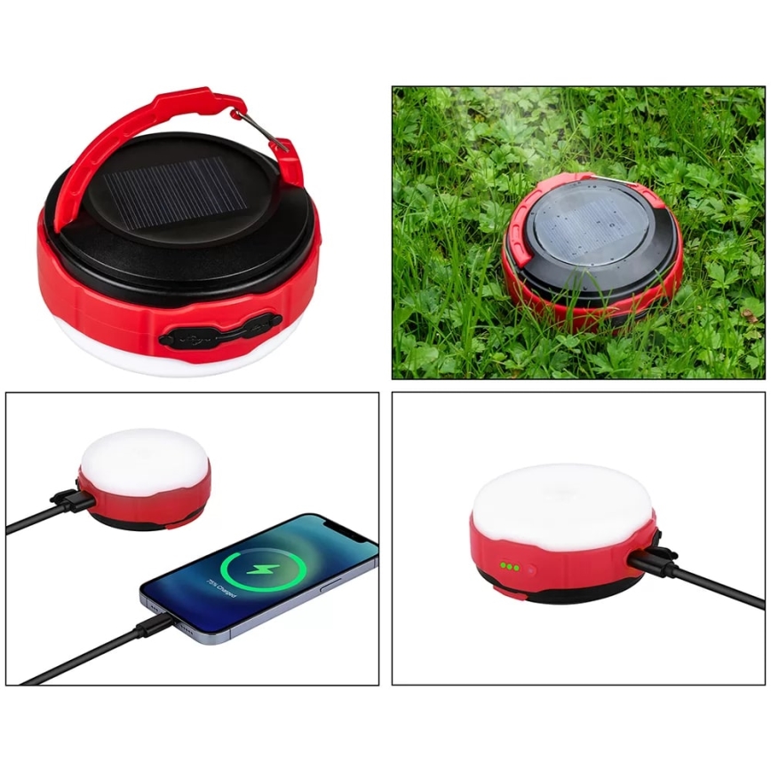 LED Prigušiva punjiva solarna baterijska svjetiljka s funkcijom powerbanka LED/3W/5V 3000/4000/6500K IPX6 500 lm 2000 mAh