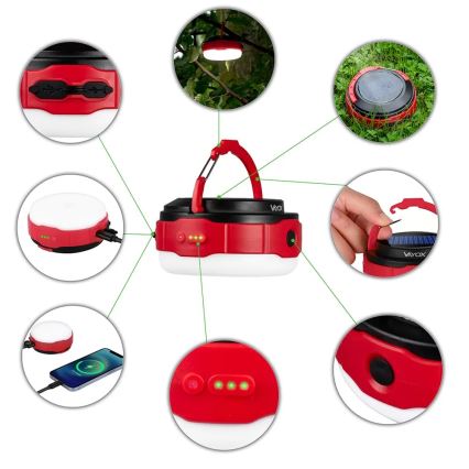LED Prigušiva punjiva solarna baterijska svjetiljka s funkcijom powerbanka LED/3W/5V 3000/4000/6500K IPX6 500 lm 2000 mAh