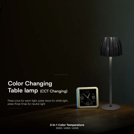 LED Podesiva punjiva stolna lampa na dodir LED/2,7W/5V 3000/4000/6000K 1800 mAh crna