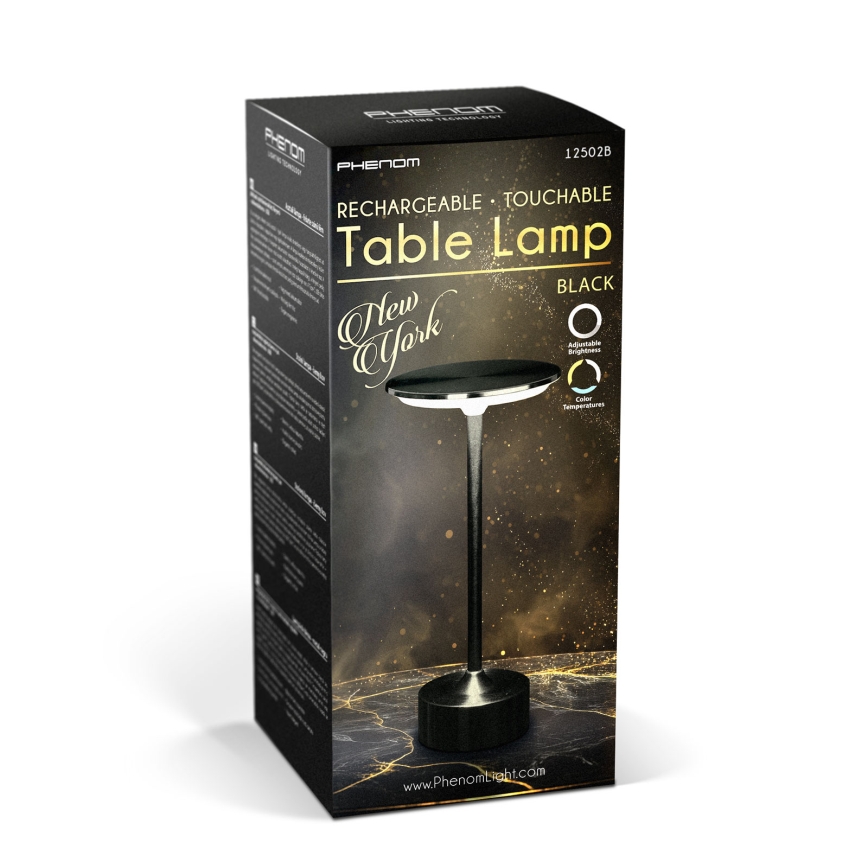 LED punjiva stolna lampa NEW YORK s regulacijom svjetline LED/1,8W/5V 2700K/4000K/6500K 1200 mAh crna