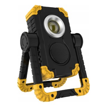 LED punjivi reflektor s zvučnikom i funkcijom powerbanke LED/10W/5V 4400 mAh IP44 crna/žuta
