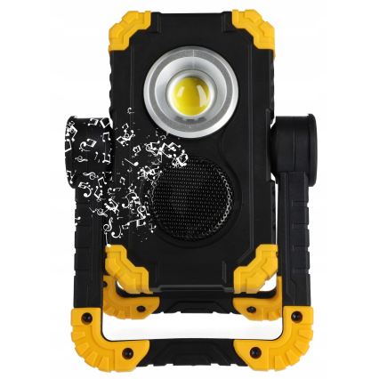 LED punjivi reflektor s zvučnikom i funkcijom powerbanke LED/10W/5V 4400 mAh IP44 crna/žuta