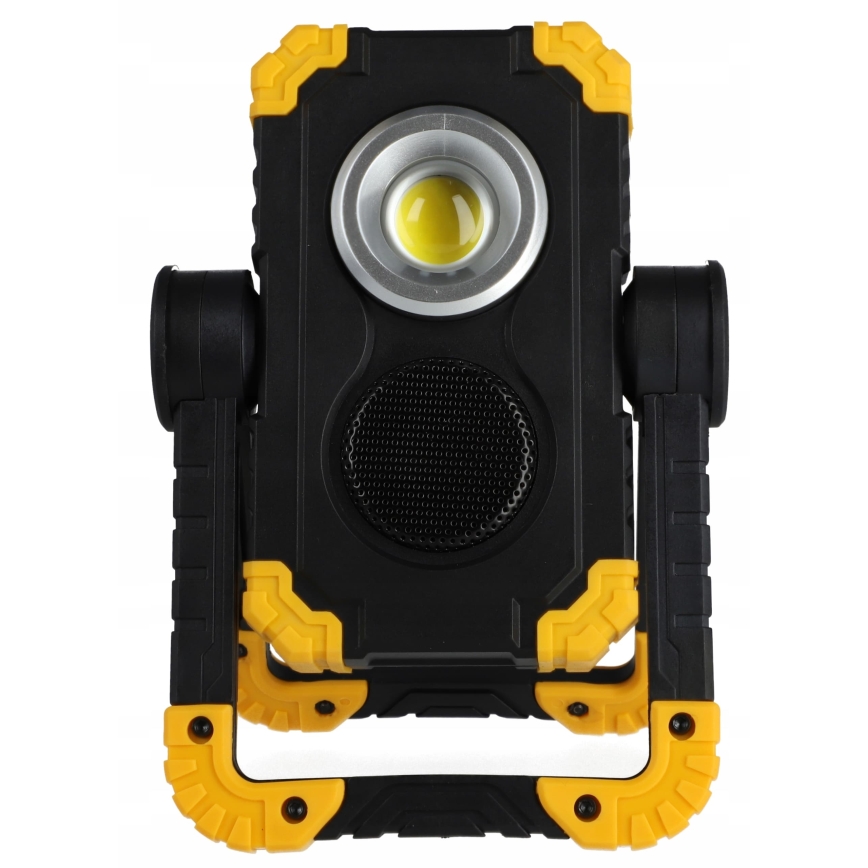 LED punjivi reflektor s zvučnikom i funkcijom powerbanke LED/10W/5V 4400 mAh IP44 crna/žuta