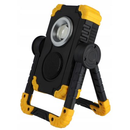 LED punjivi reflektor s zvučnikom i funkcijom powerbanke LED/10W/5V 4400 mAh IP44 crna/žuta