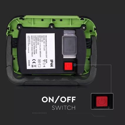 LED Punjivi reflektor SAMSUNG CHIP LED/10W/3,7V IP44 6400K 3600 mAh zelena