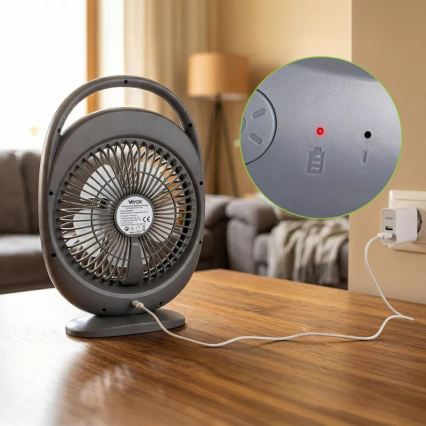 LED punjivi stolni ventilator s LED osvjetljenjem LED/2,8W/5V USB 2400 mAh siva